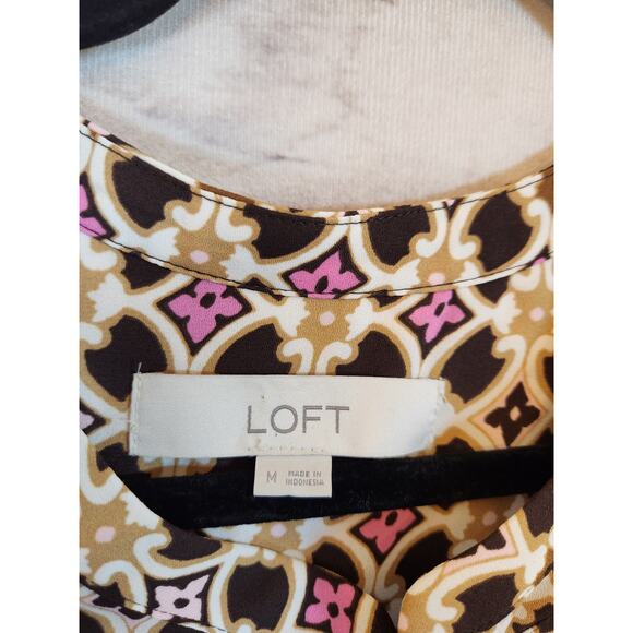 Loft Womens Multicolor Geometric Print Round Neck Long Sleeve Blouse Size Medium - Picture 3 of 6